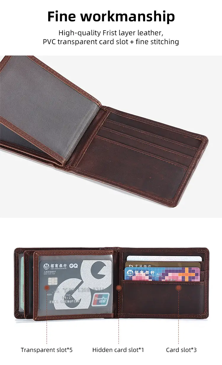 Custom embossed logos and packaging – BEARKY QY29 slim leather wallets